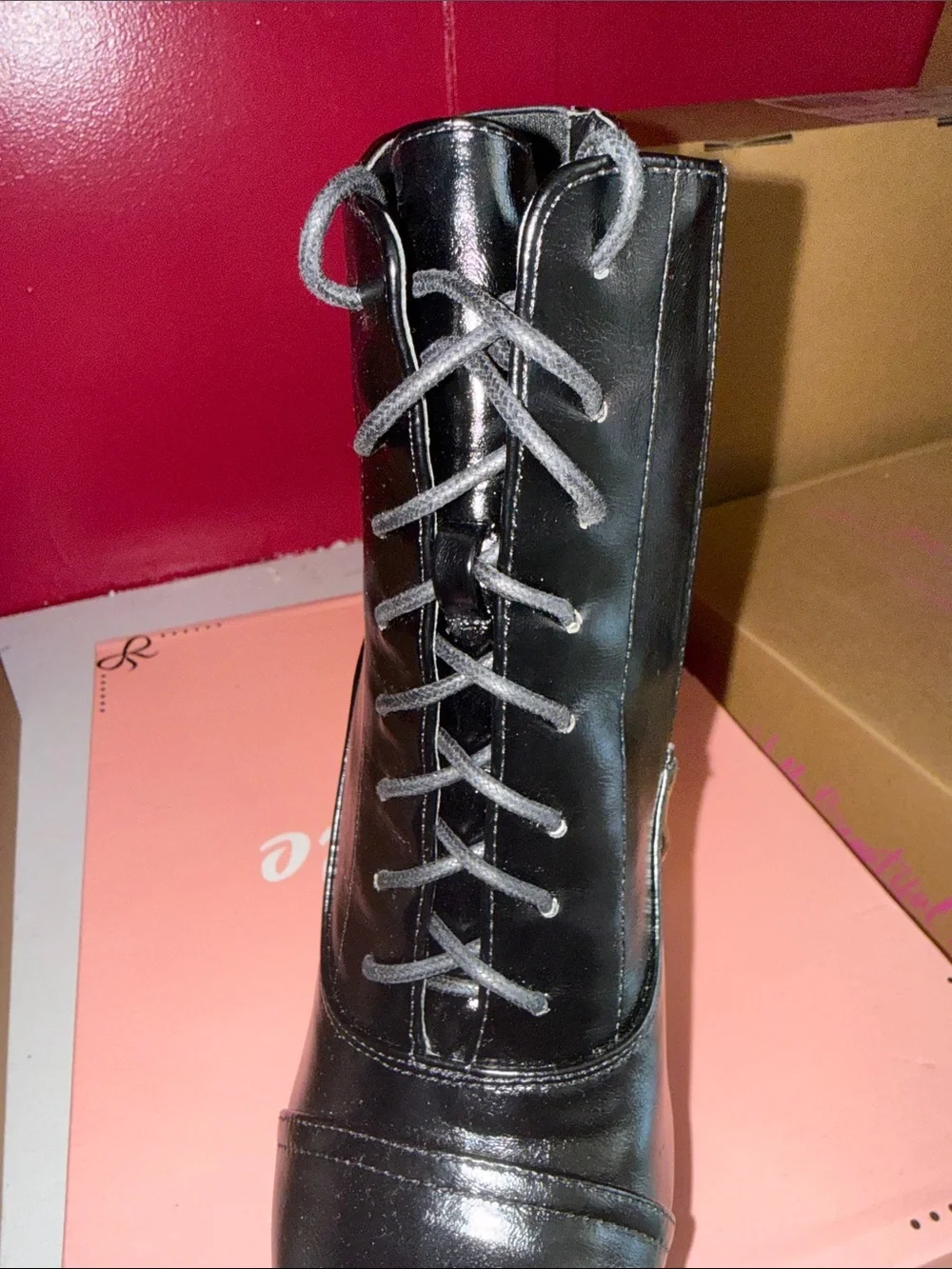 PAZZO Black Platform Lace-Up Ankle Boots